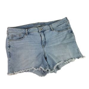 Torrid Light Wash Cutoff‎ Jean Shorts Mid Rise Mid Short Vintage Stretch Size 22